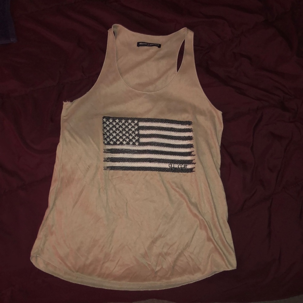 Nude suede tank with embroidered American flag
